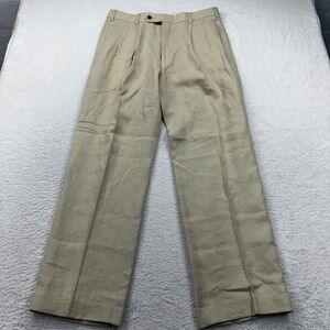 New Brooks Brothers Irish Linen Tan Pleated Dress Pants Mens W36 L32